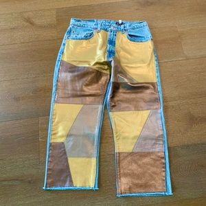 Repurposed Levi’s jeans with leather patchwork. Levi’s 505 regular fit